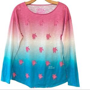 Leoma Lovegrove Sz S Pink Paint Series Ombre Turtle Pattern Long Sleeve T-Shirt